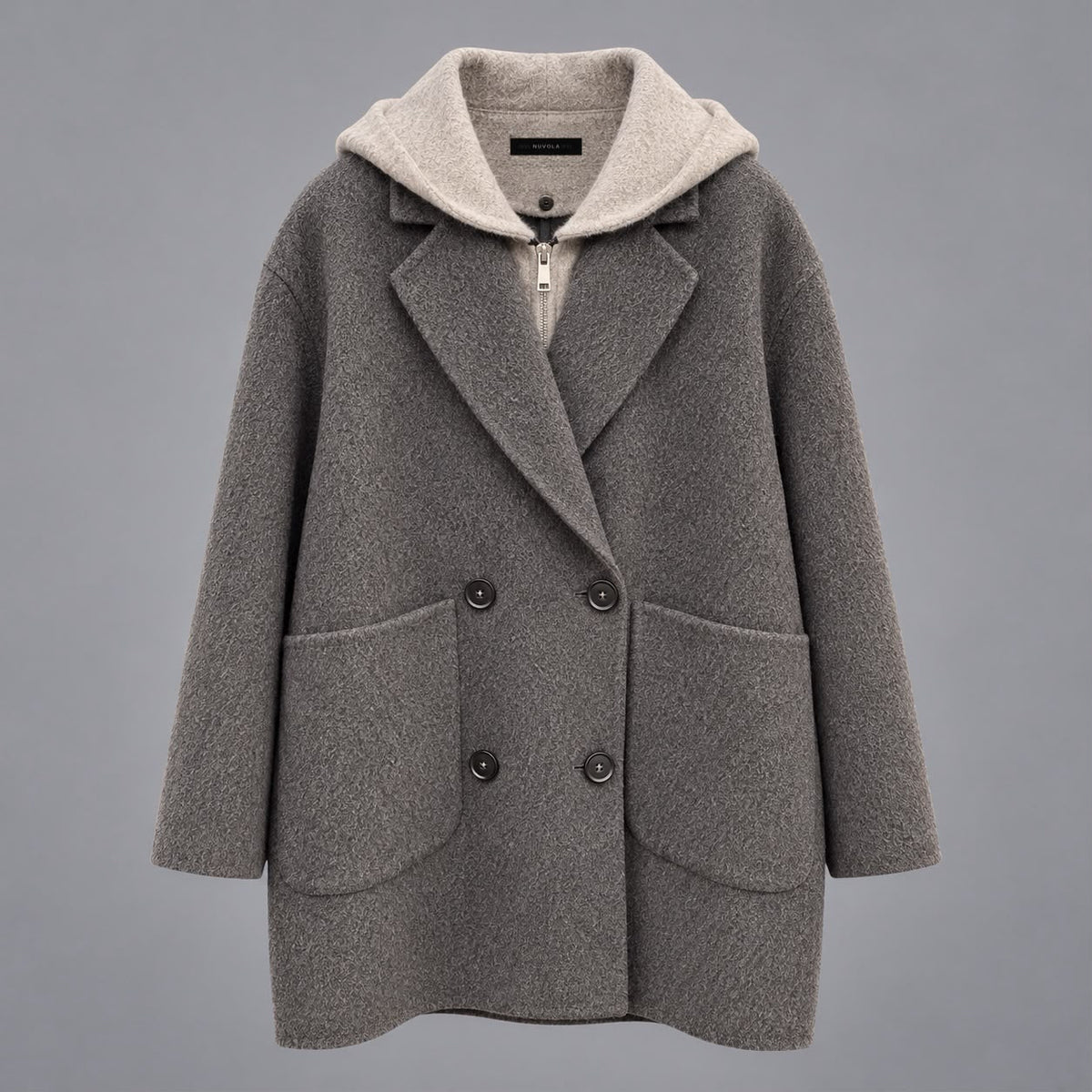 Cappotto Con Cappuccio Bicolore Antracite Grigio