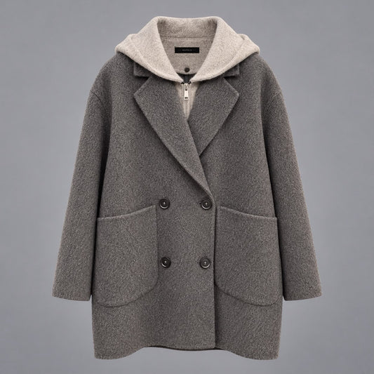 Cappotto Con Cappuccio Bicolore Antracite Grigio