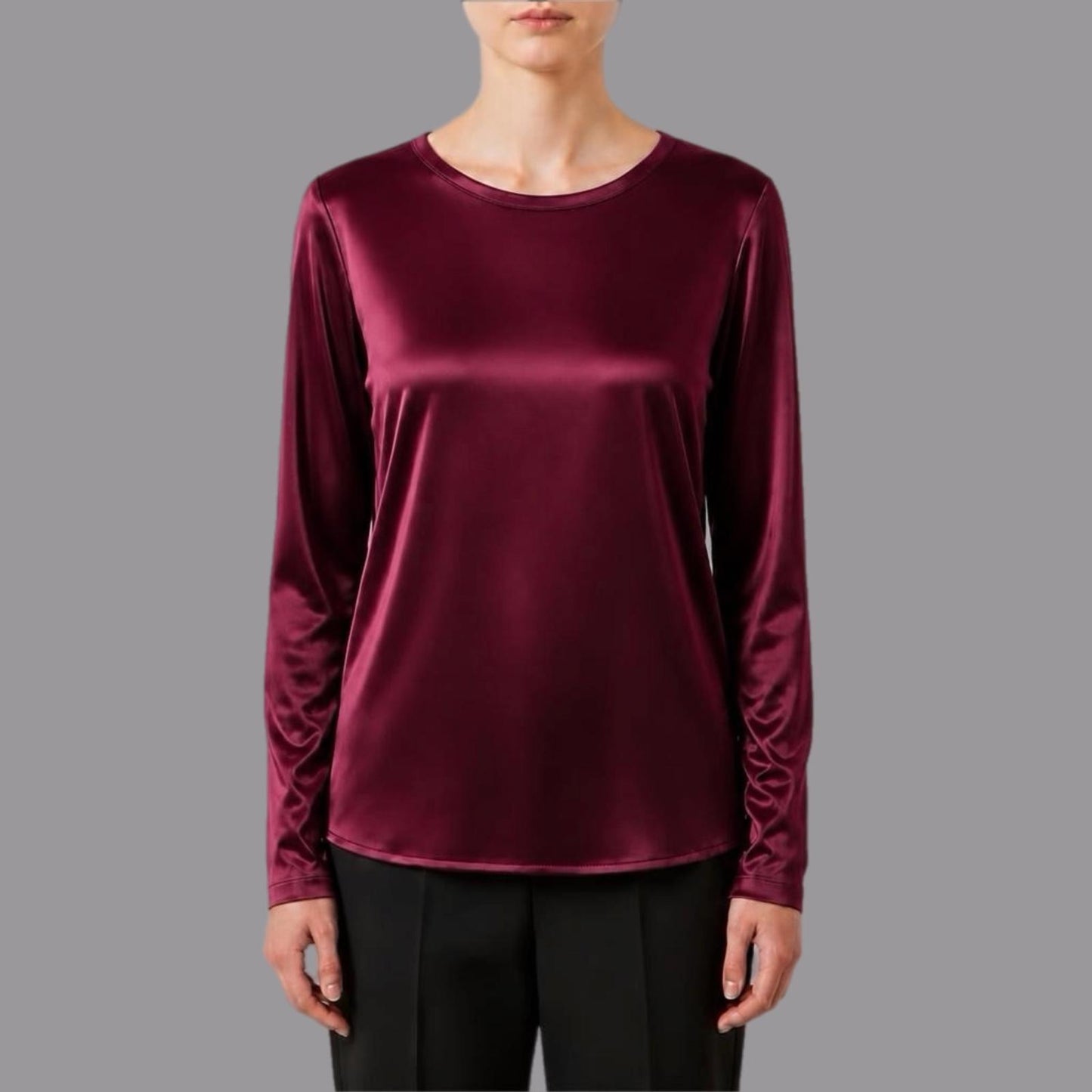 T-shirt Manica Lunga in Raso di Viscosa Elasticizzato Bordeaux