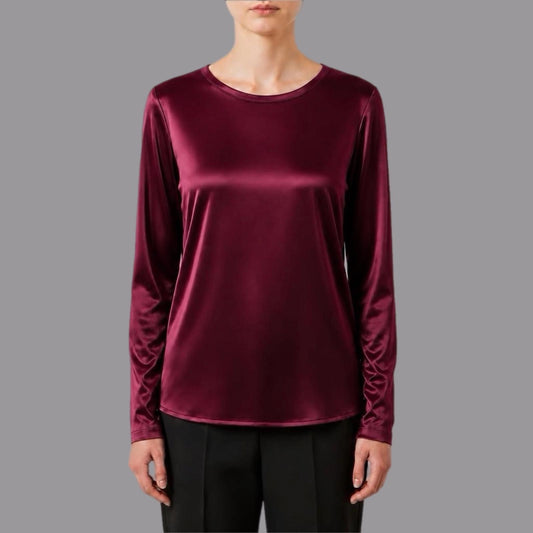 T-shirt Manica Lunga in Raso di Viscosa Elasticizzato Bordeaux