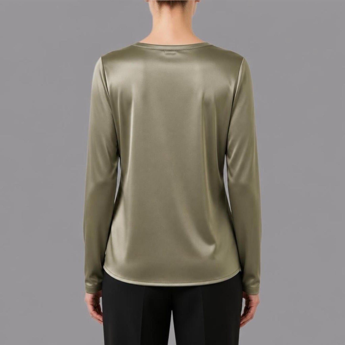 T-shirt Manica Lunga in Raso di Viscosa Elasticizzato Verde Militare