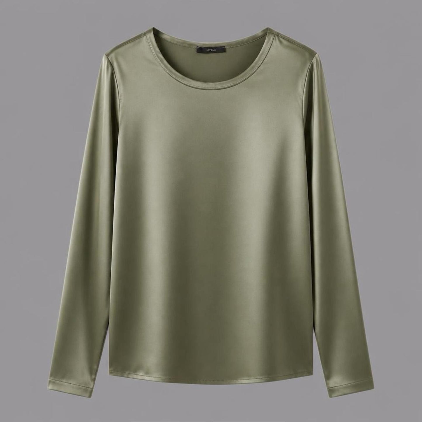 T-shirt Manica Lunga in Raso di Viscosa Elasticizzato Verde Militare