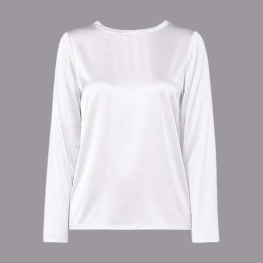 T-shirt Manica Lunga in Raso di Viscosa Elasticizzato Panna