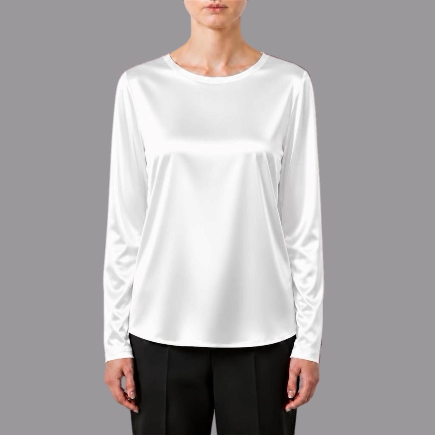 T-shirt Manica Lunga in Raso di Viscosa Elasticizzato Panna