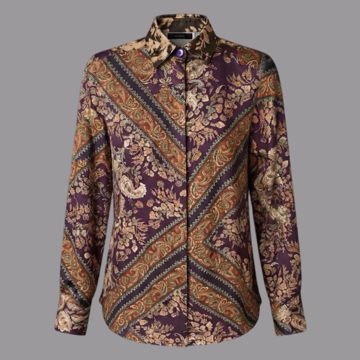 Camicia in Viscosa Fantasia Patchwork Blu