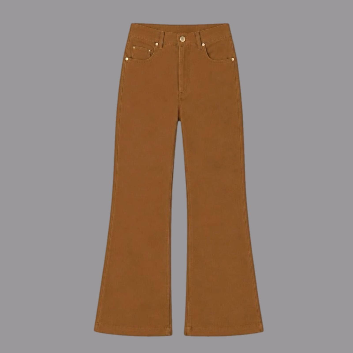 Pantaloni a Zampa Tinto in Capo Cognac