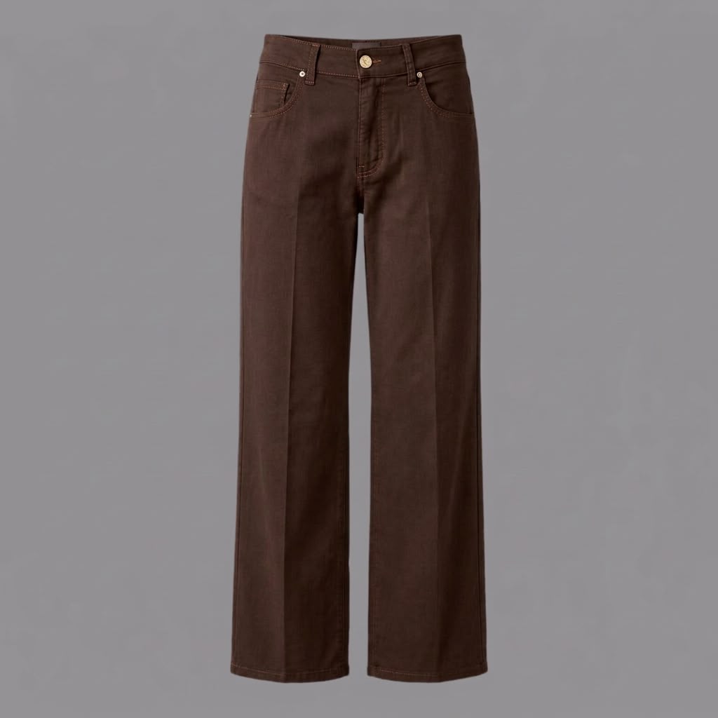 Pantaloni Cotone Tinto in Capo Gamba Dritta Moro