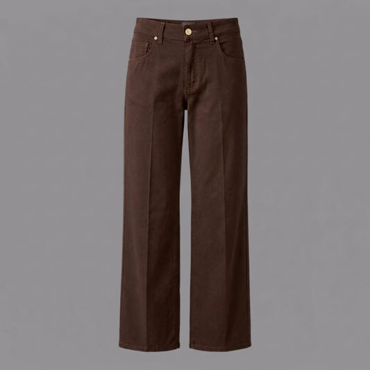 Pantaloni Cotone Tinto in Capo Gamba Dritta Moro