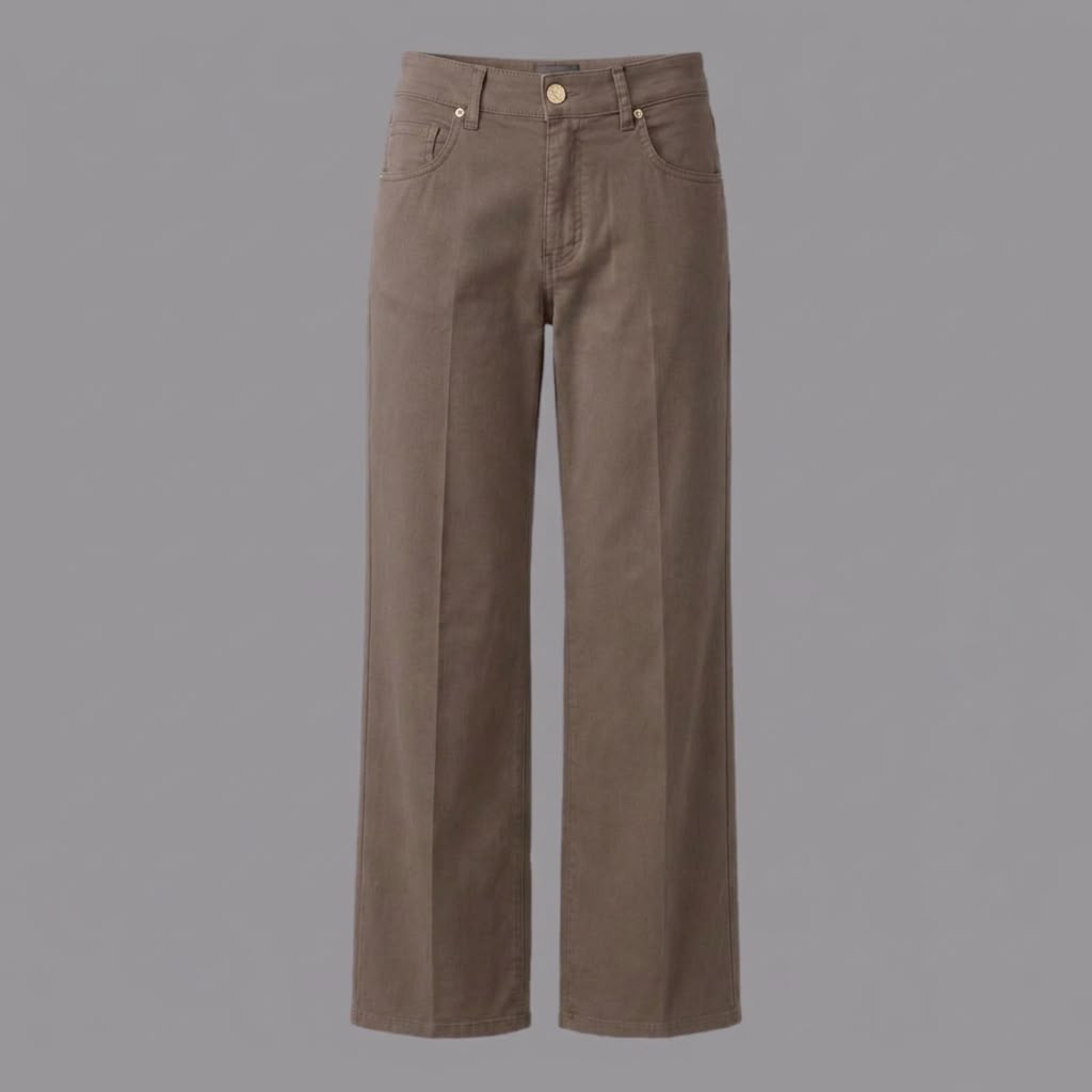 Pantaloni Cotone Tinto in Capo Gamba Dritta Tortora