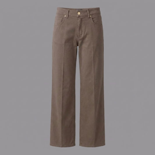 Pantaloni Cotone Tinto in Capo Gamba Dritta Tortora