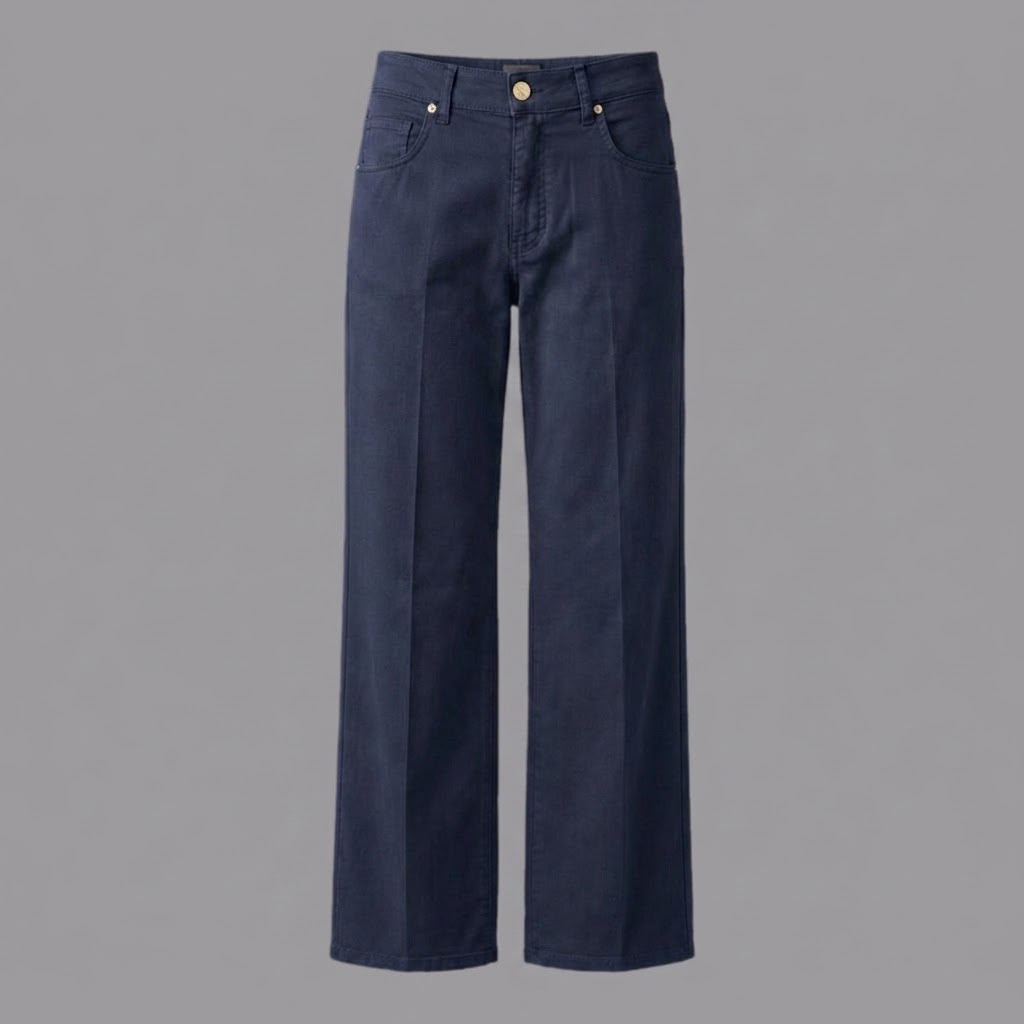 Pantaloni Cotone Tinto in Capo Gamba Dritta Blu
