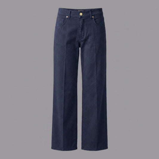 Pantaloni Cotone Tinto in Capo Gamba Dritta Blu
