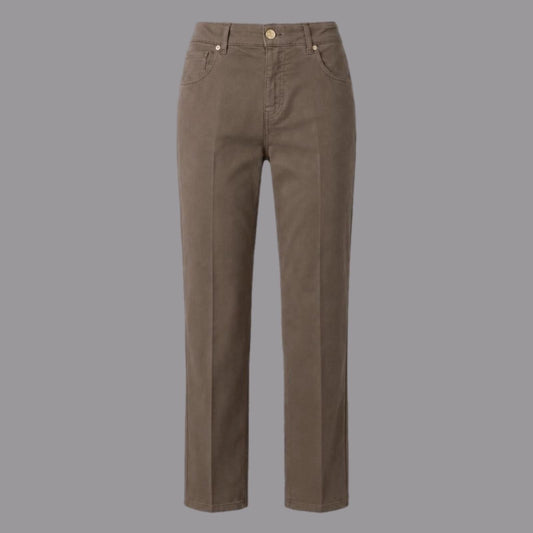 Pantaloni Cotone Tinto in Capo con Elastico Tortora