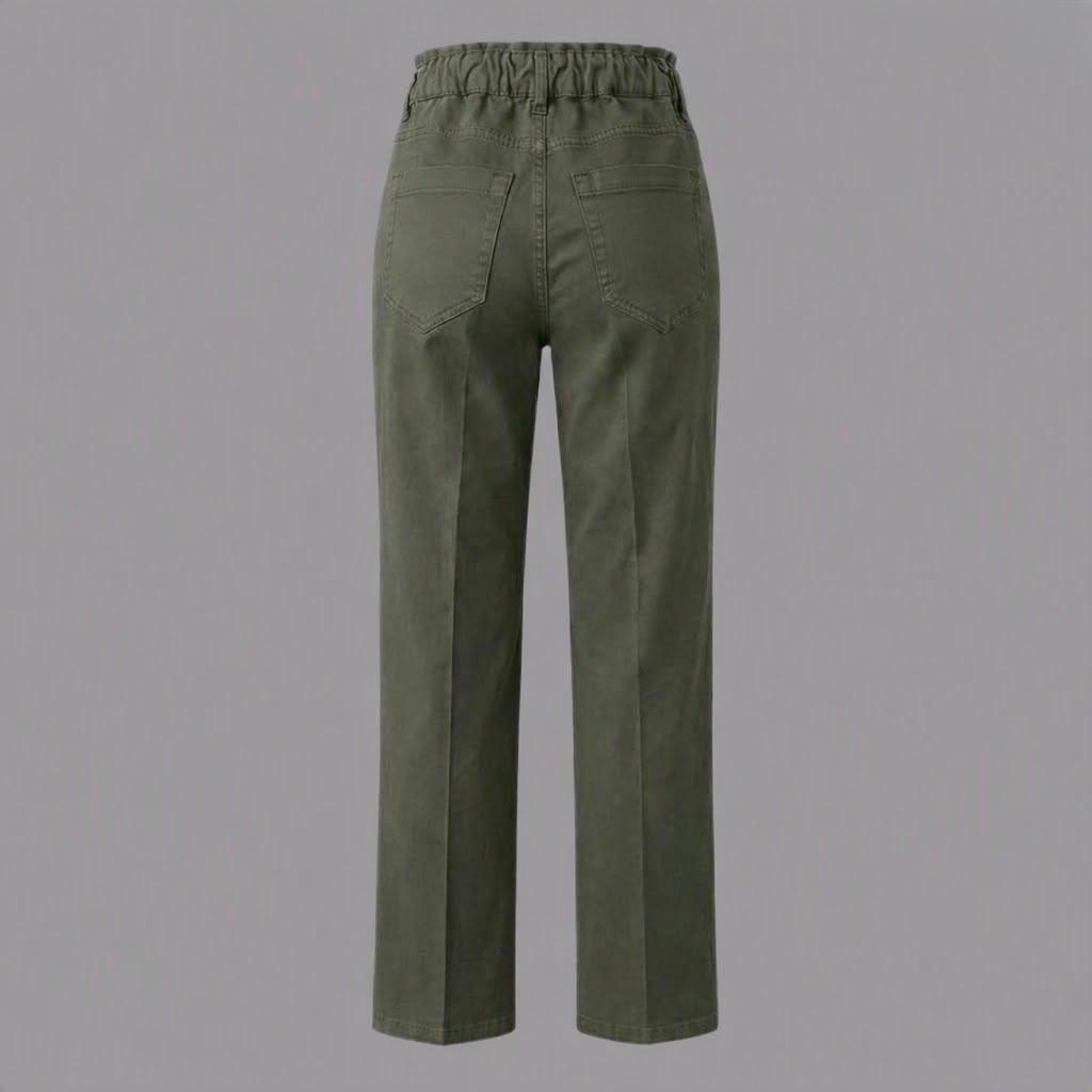 Pantaloni Cotone Tinto in Capo con Elastico Verde Militare