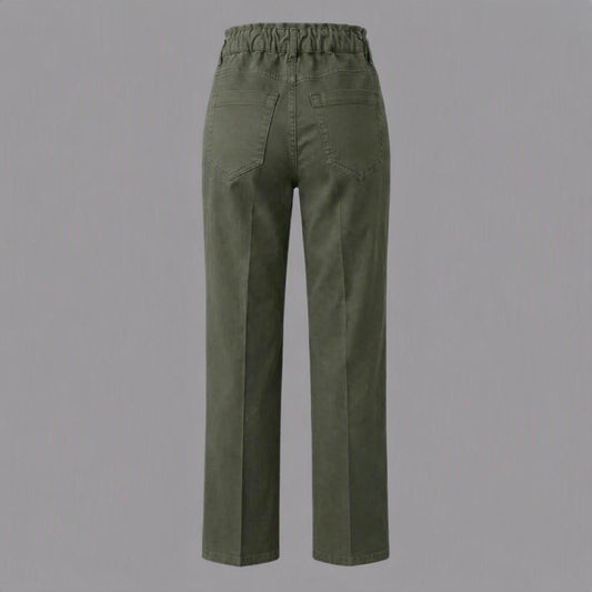 Pantaloni Cotone Tinto in Capo con Elastico Verde Militare