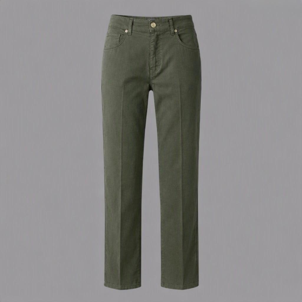 Pantaloni Cotone Tinto in Capo con Elastico Verde Militare