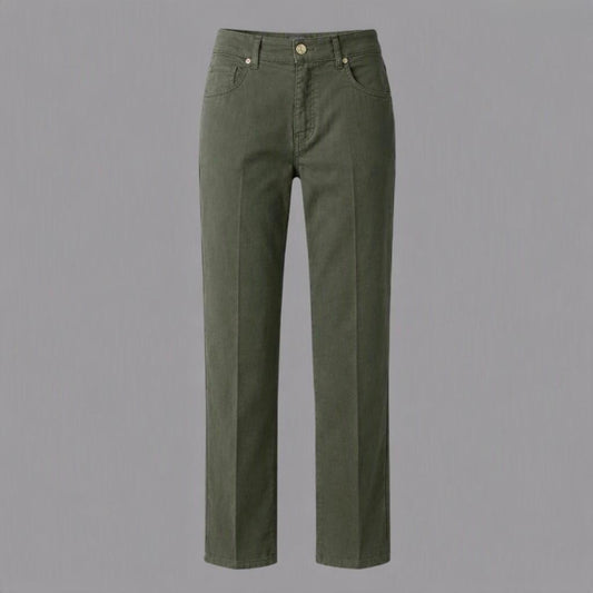Pantaloni Cotone Tinto in Capo con Elastico Verde Militare