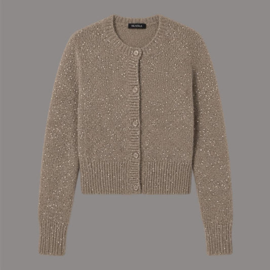 Cardigan in Mohair con Paillettes Tortora