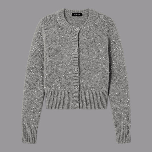 Cardigan in Mohair con Paillettes Grigio