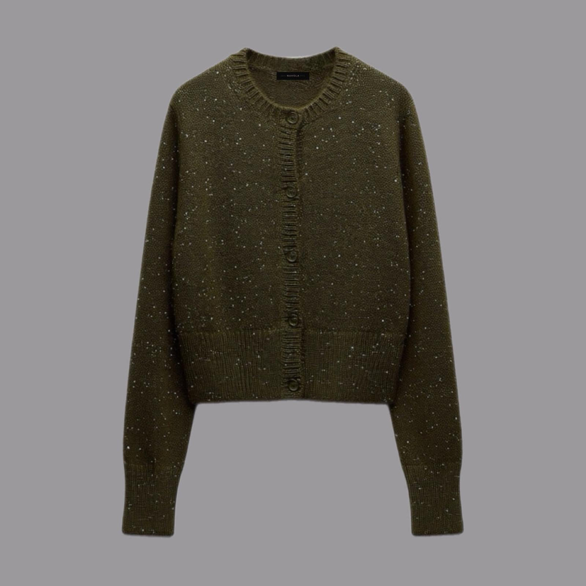 Cardigan in Mohair con Paillettes Militare