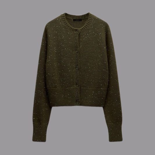 Cardigan in Mohair con Paillettes Militare