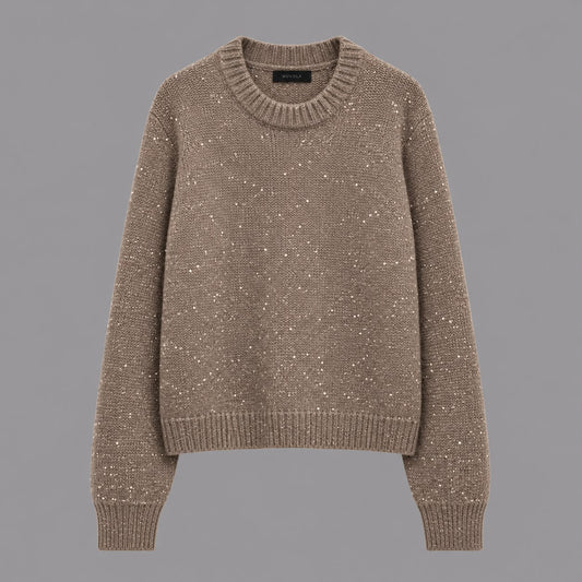 Maglia in Mohair con Paillettes Tortora