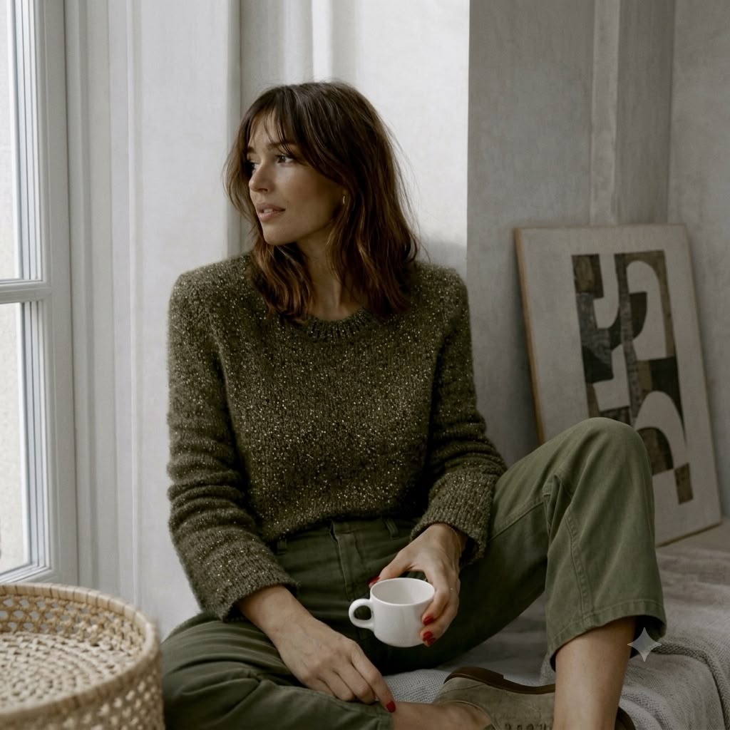 Maglia in Mohair con Paillettes Militare