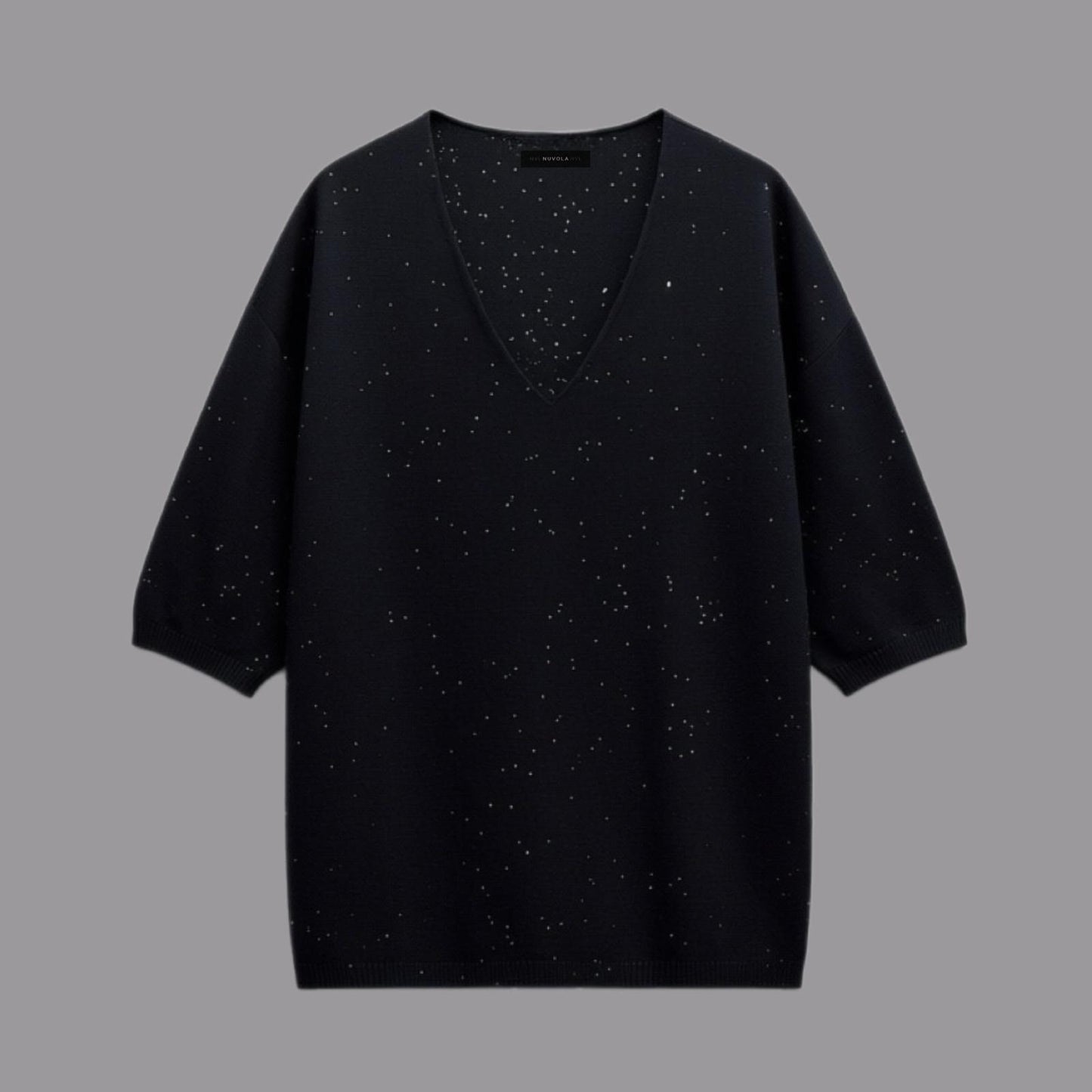 Maglia Scollo a V Con Paillettes Nera
