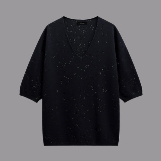 Maglia Scollo a V Con Paillettes Nera