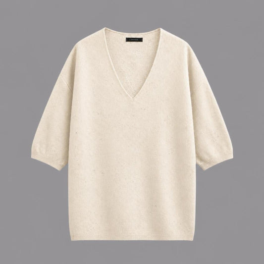 Maglia Scollo a V Con Paillettes Panna
