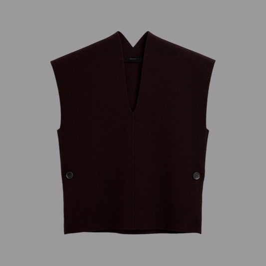 Gilet Scollo a V in Misto Cachemire Cioccolata