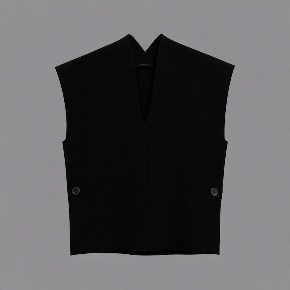 Gilet Scollo a V in Misto Cachemire Nero