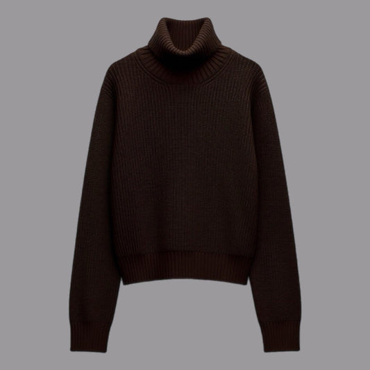 Collo Alto a Coste in Misto Lana Cachemire Cioccolato