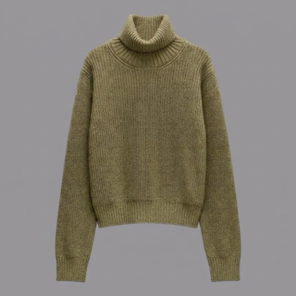 Collo Alto a Coste in Misto Lana Cachemire Lime