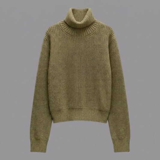 Collo Alto a Coste in Misto Lana Cachemire Lime