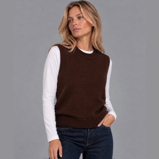 Gilet Scollo Girocollo il Misto Lana Cachemire Cioccolato