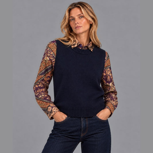 Gilet Scollo Girocollo in Misto Lana Cachemire Blu
