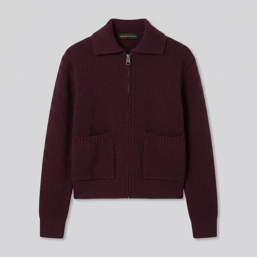 Giacca in Maglia Tasche a Toppa Bordeaux