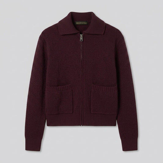 Giacca in Maglia Tasche a Toppa Bordeaux