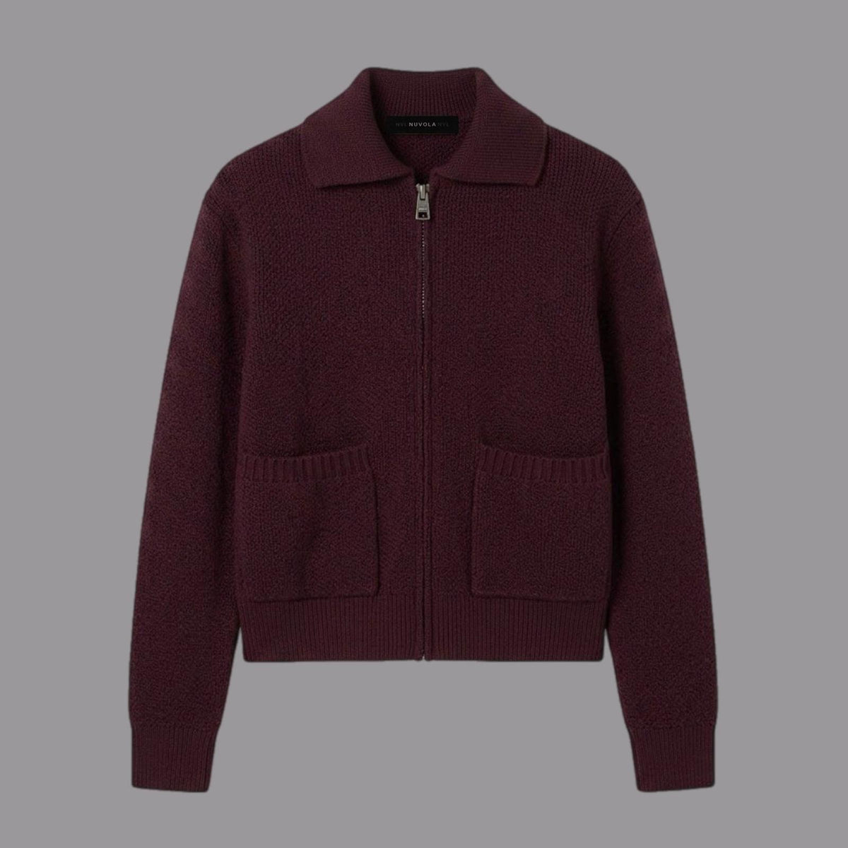 Giacca in Maglia Tasche a Toppa Bordeaux