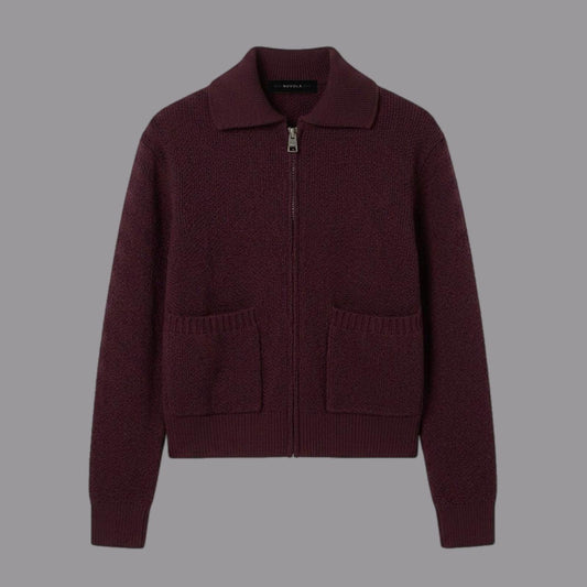 Giacca in Maglia Tasche a Toppa Bordeaux