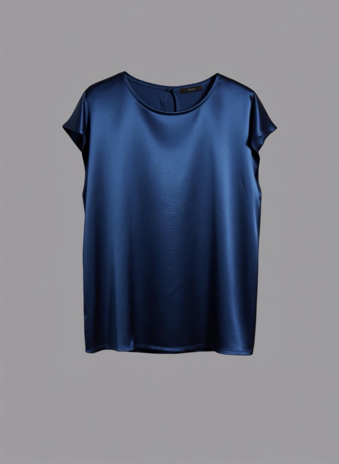 Top in Raso di Viscosa Girocollo Blu