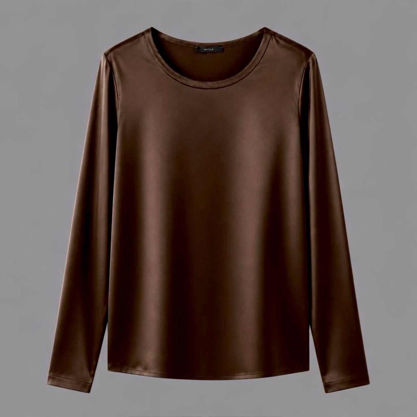 T-shirt Manica Lunga in Raso di Viscosa Elasticizzato Cioccolato