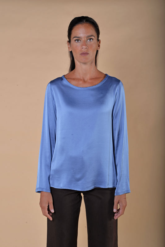 T-shirt Manica Lunga in Raso di Viscosa Elasticizzato Pervinca