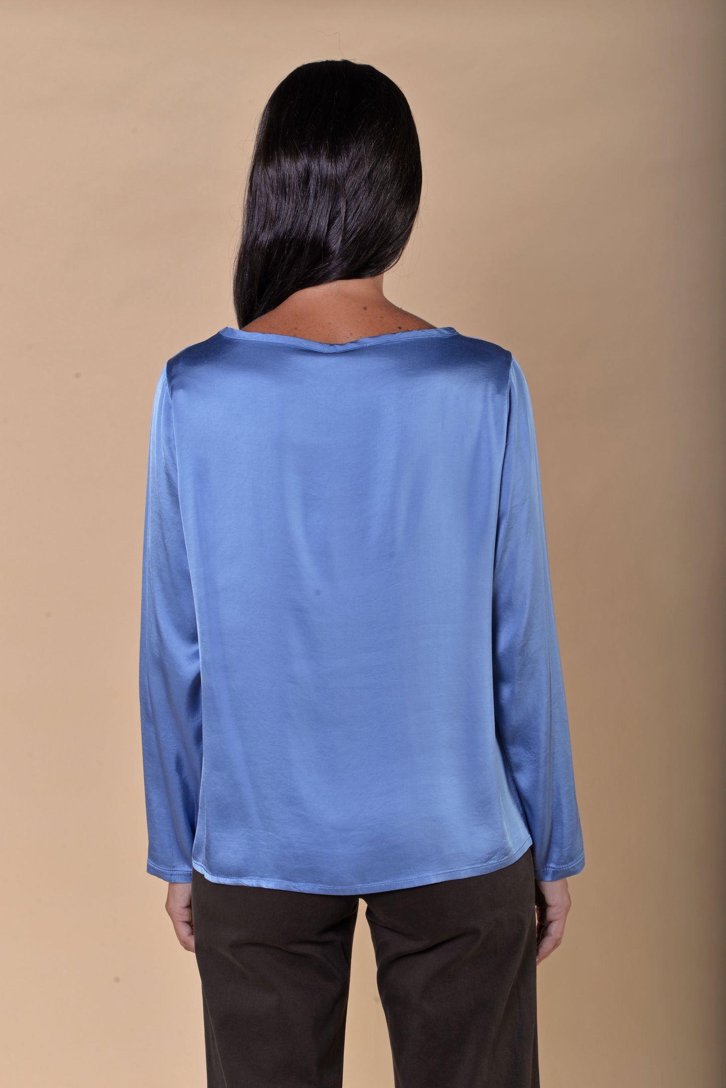 T-shirt Manica Lunga in Raso di Viscosa Elasticizzato Pervinca