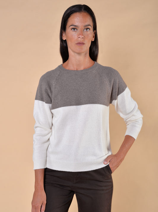 Maglia in Misto Lana Bicolore Noce Panna