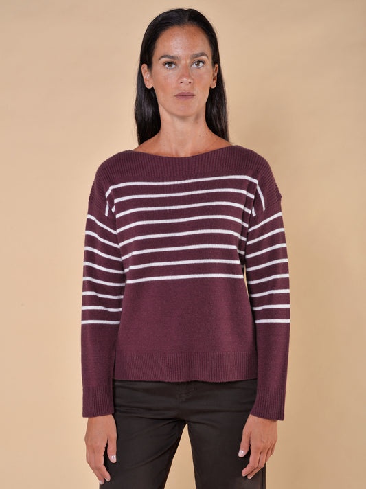 Maglia in Misto Lana a Righe Bordeaux