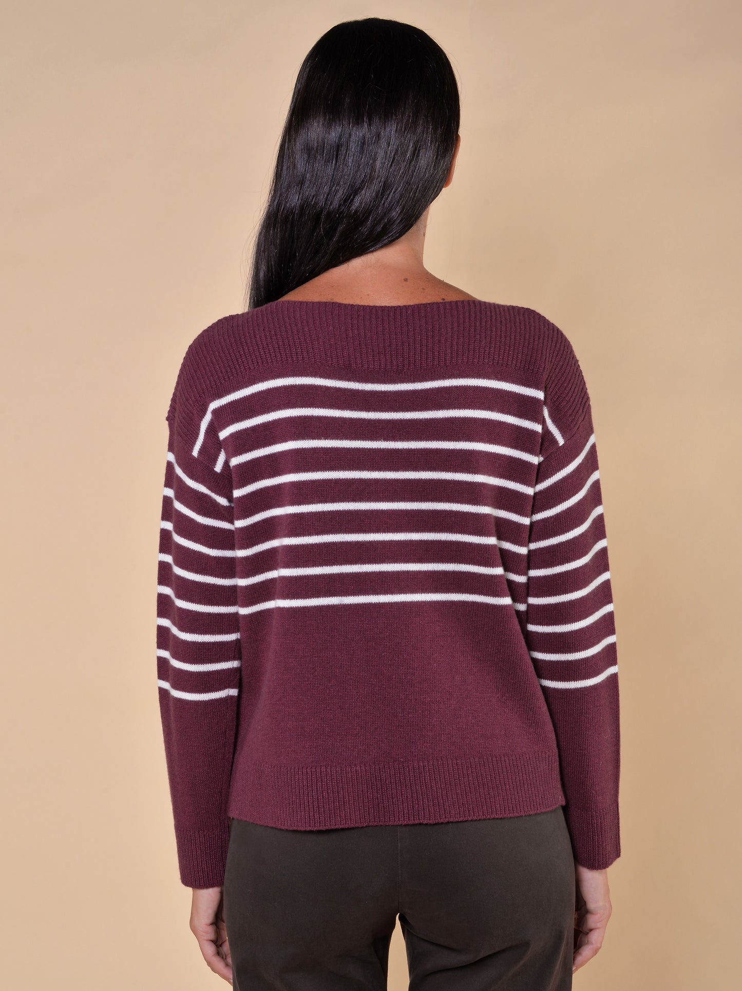 Maglia in Misto Lana a Righe Bordeaux
