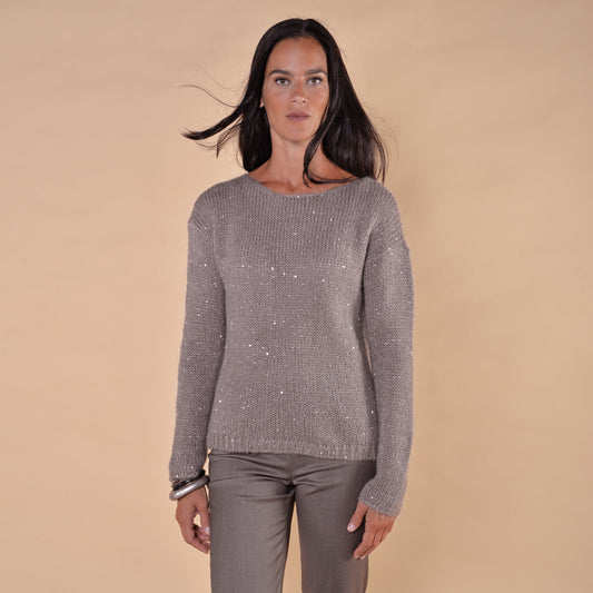 Maglia in Mohair con Paillettes Tortora