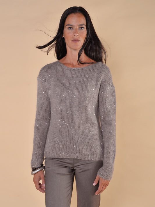 Maglia in Mohair con Paillettes Tortora
